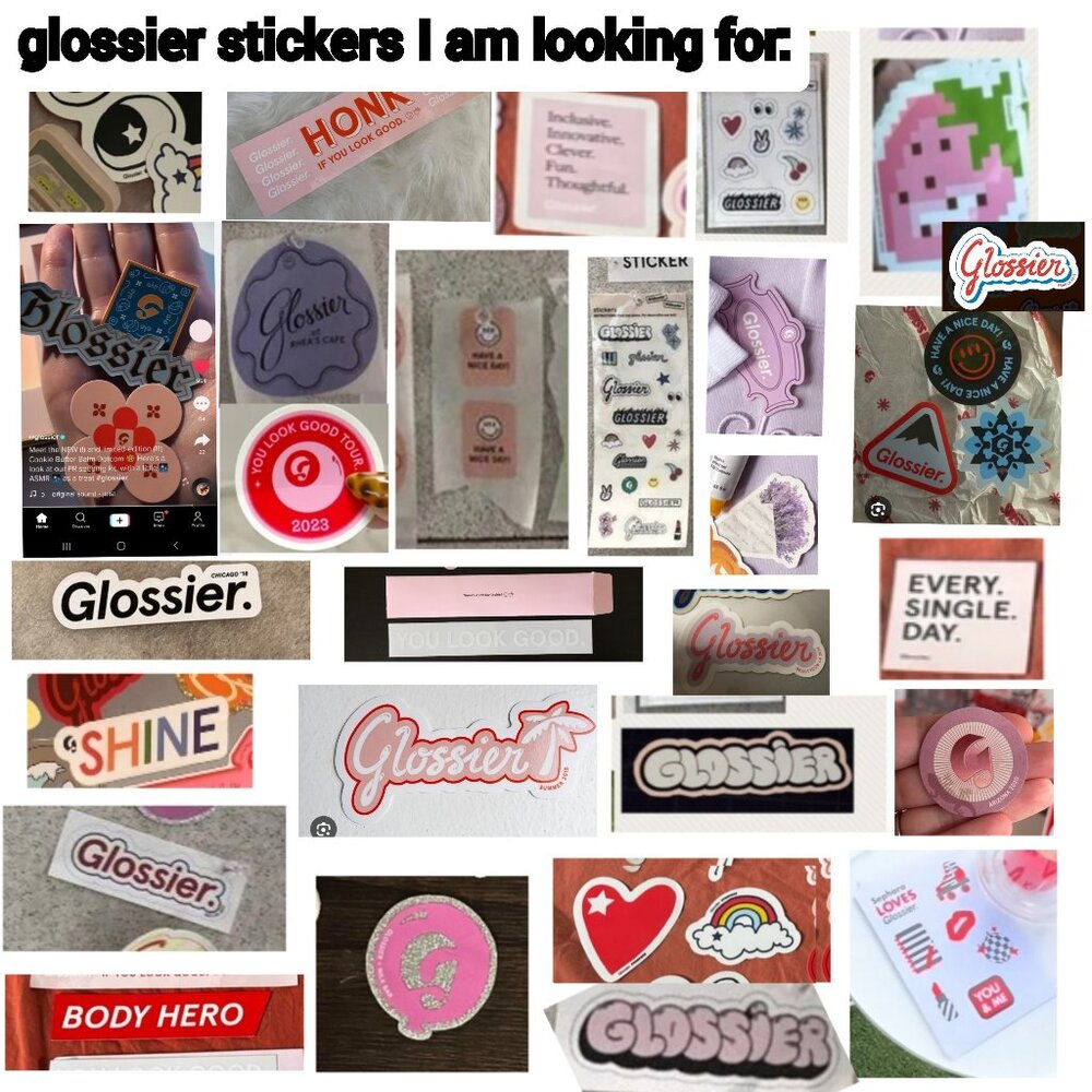 GLOSSIER STICKERS ISO LIST